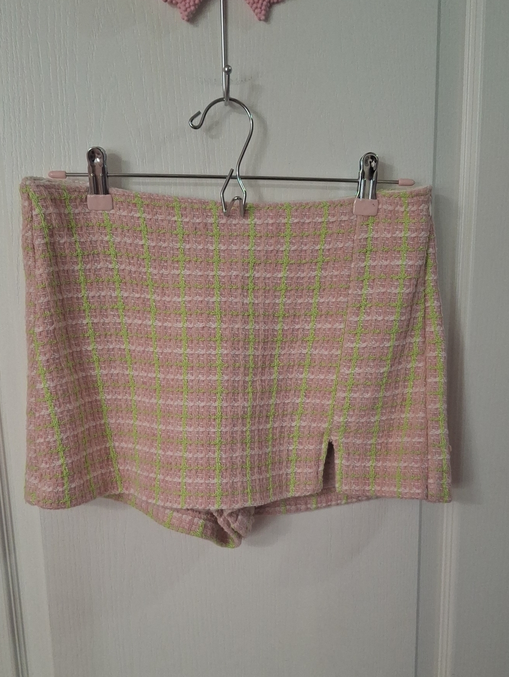 ZARA Women’s Pink & Green Tweed Plaid Skort  NWOT  Size M